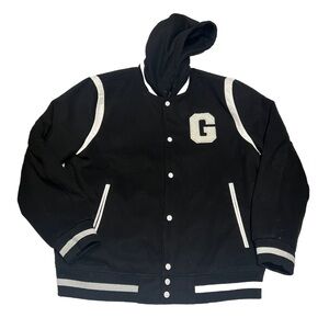 Guess Varsity Letterman Jacket Black Size Womens XXL Button Up Hood